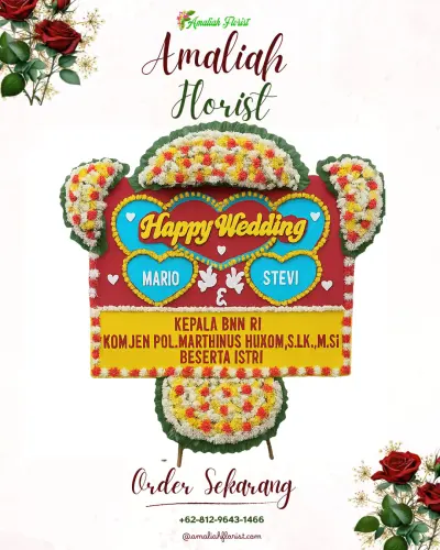 Karangan Papan Bunga Pernikahan di Cibaregbeg